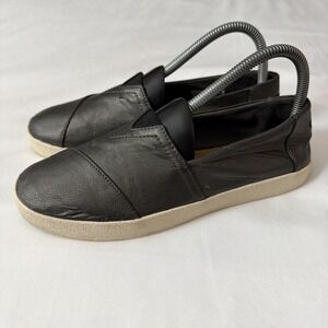 Womens TOMS Devon Leather Grey Casual Comfort Slip On Sneakers Shoes Size 7